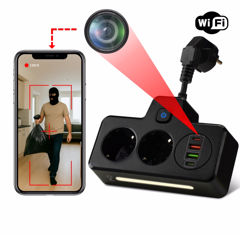 Ukryta kamera Wi-Fi w przedłużaczu MKSK419 - Full HD i pamięć 32GB