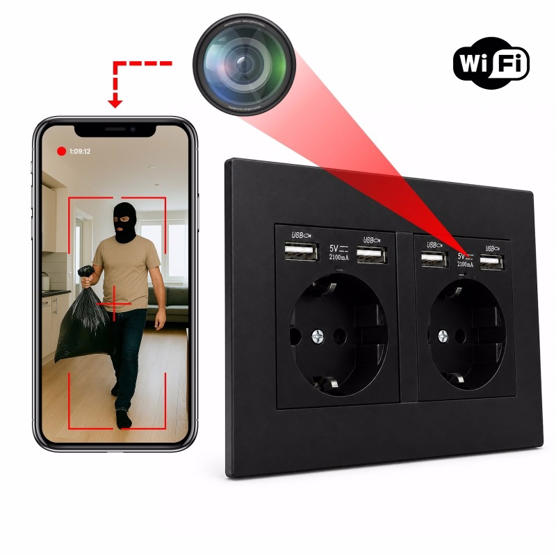 Ukryta kamera WiFi w podwójnym gniazdku MKES22 - Full HD i podgląd na żywo