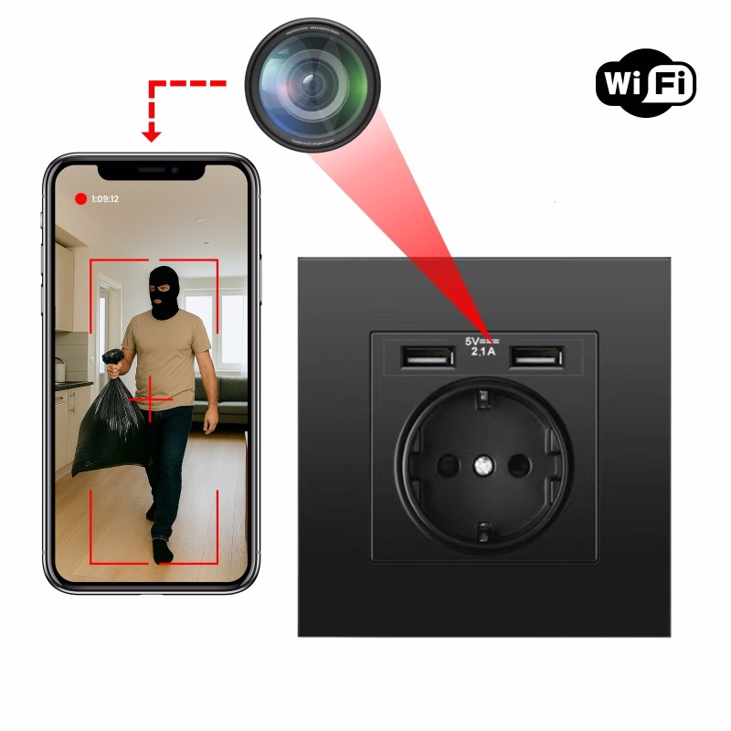 Gniazdko z kamerą WiFi MKES21 - pojedyncze, Full HD i aplikacja