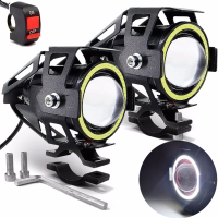 Halogeny motocyklowe LED U7 CREE komplet 2szt czarne biały ring 3000LM