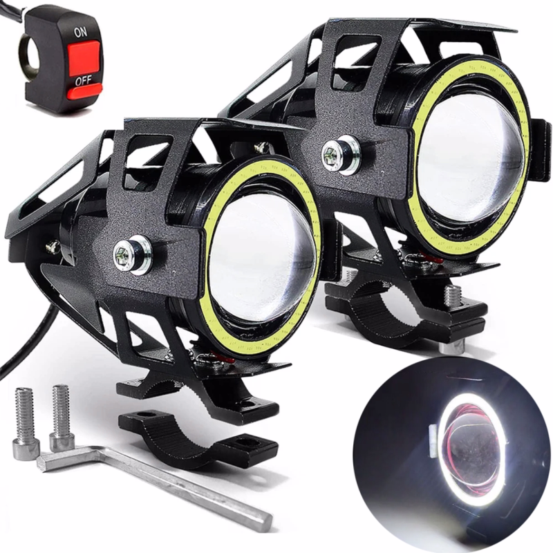 Halogeny motocyklowe LED U7 CREE komplet 2szt czarne biały ring 3000LM
