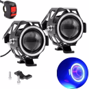Halogeny motocyklowe LED U7 CREE komplet 2szt czarne niebieski ring 3000LM