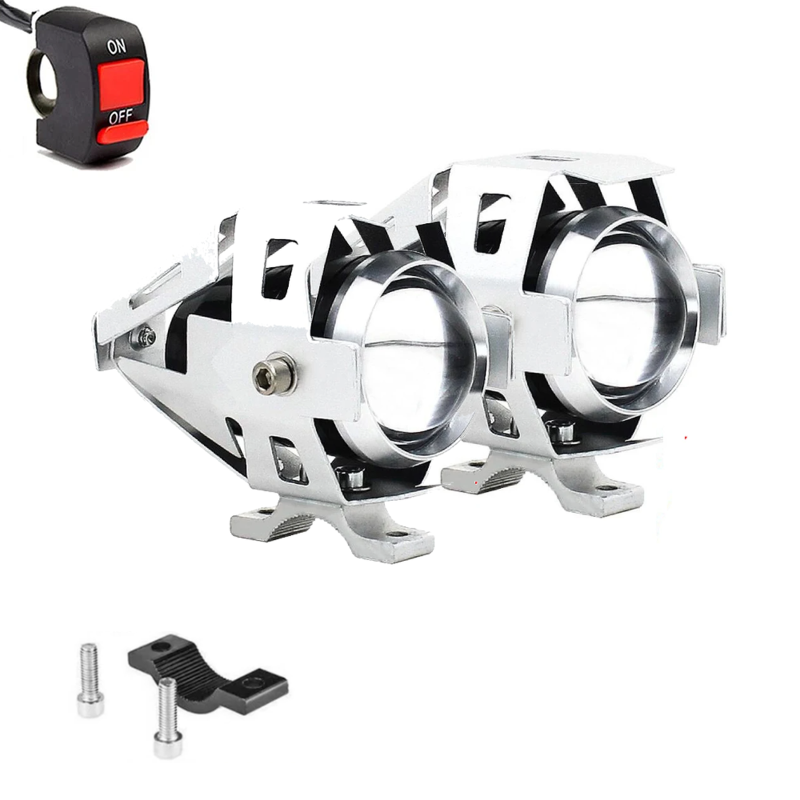 Halogeny motocyklowe LED CREE U5 3000LM 2szt 3 tryby srebrne 12-80V